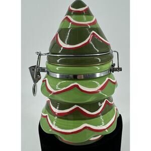 Canister Ceramic Christmas Tree Holiday Green Treat Jar 7"‎ Tall Free Shipping